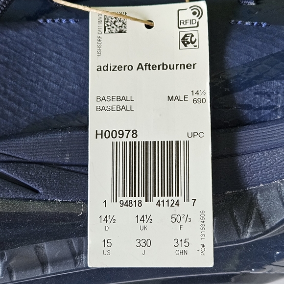New Adidas adizero Afterburner Metal Baseball Cleats Men Size 15 Navy Bl… - Picture 5 of 13